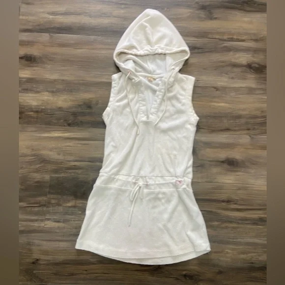 Y2K Sleeveless Hooded Dress in Soft White - Picture 1 of 5